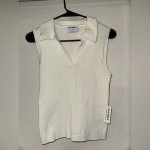 Old Navy White Sleeveless Ribbed Polo Tank